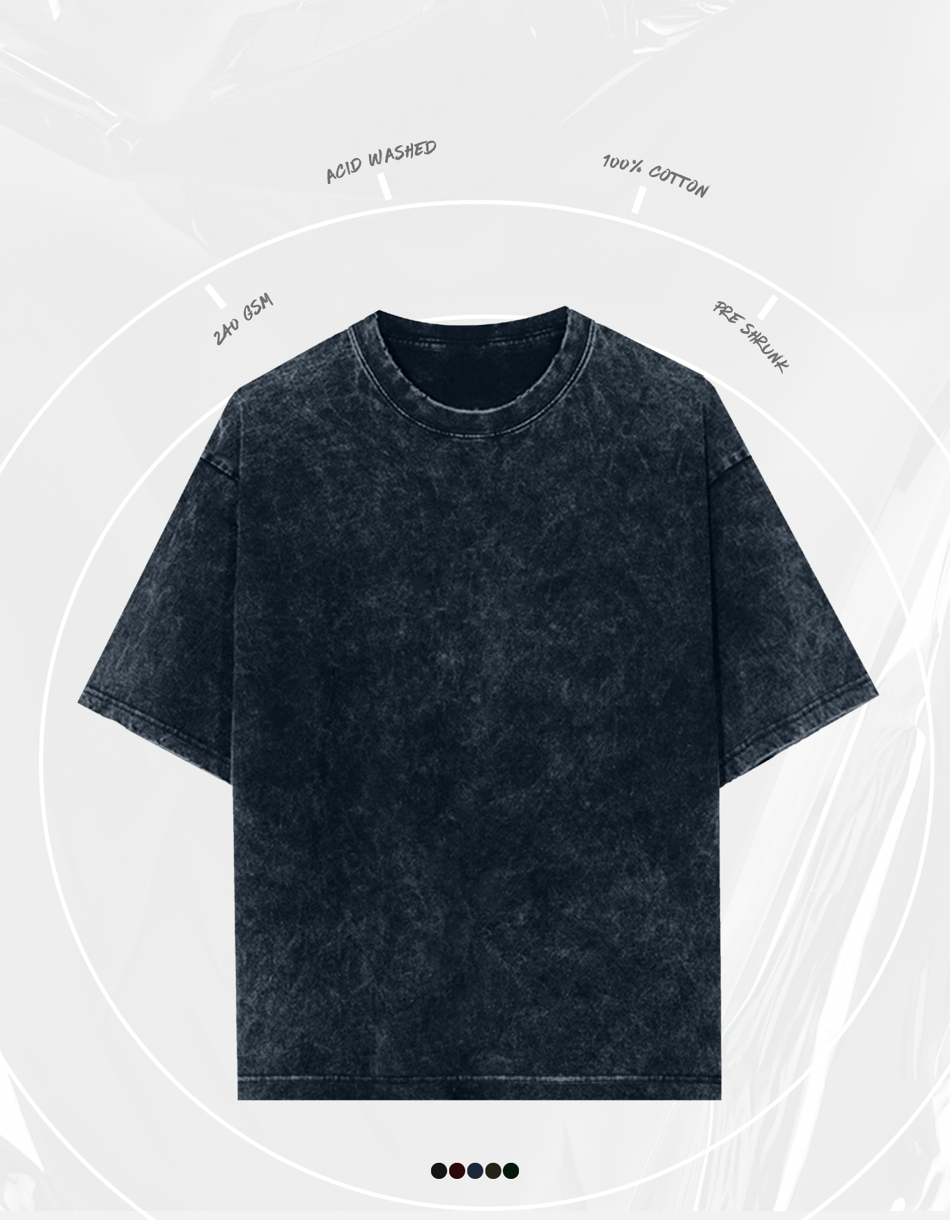 Navy Blue Unisex Acid Washed Oversized Tee | UC61
